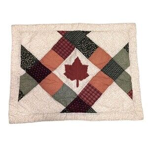 Maple Leaf Patchwork Quilted Pillow Sham Rust Green Cream 23 x 29-in Cotton/Poly